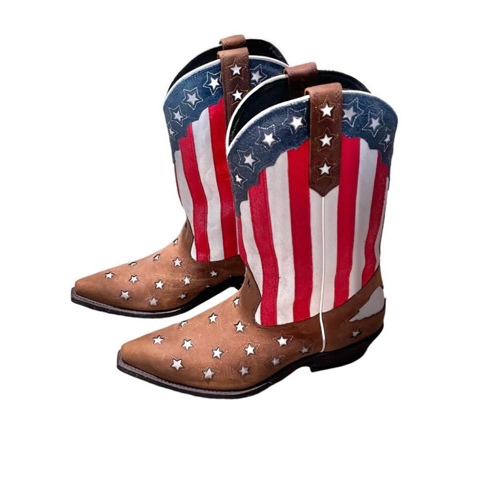 Rockin Country Western Patriotic American Flag Star Spangled Men’s Cowboy Boots - Picture 1 of 4